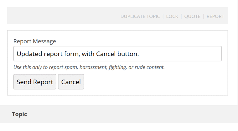 Report form with Cancel button