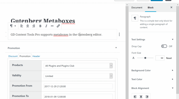 GD Content Tools Pro metabox in Gutenberg Editor